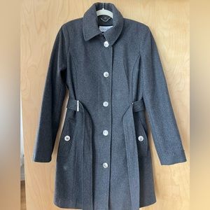 Calvin Klein button up wool coat with belt - like new